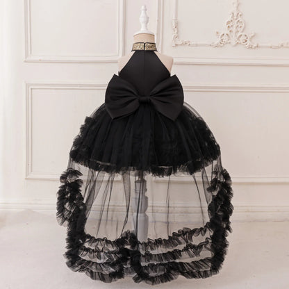 Big Bow Sequin Baby Party Girl Dresses Toddler Trailing 1st Bridesmaid Birthday Princess Dress Baby Gala Wedding Evening Costume