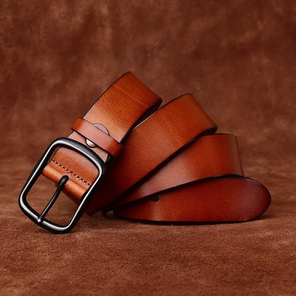 3.8CM Men High Quality Genuine Leather Belt Luxury Pin Buckle Belts Thick Cowskin Fashion Vintage Strap Male Jeans for Man