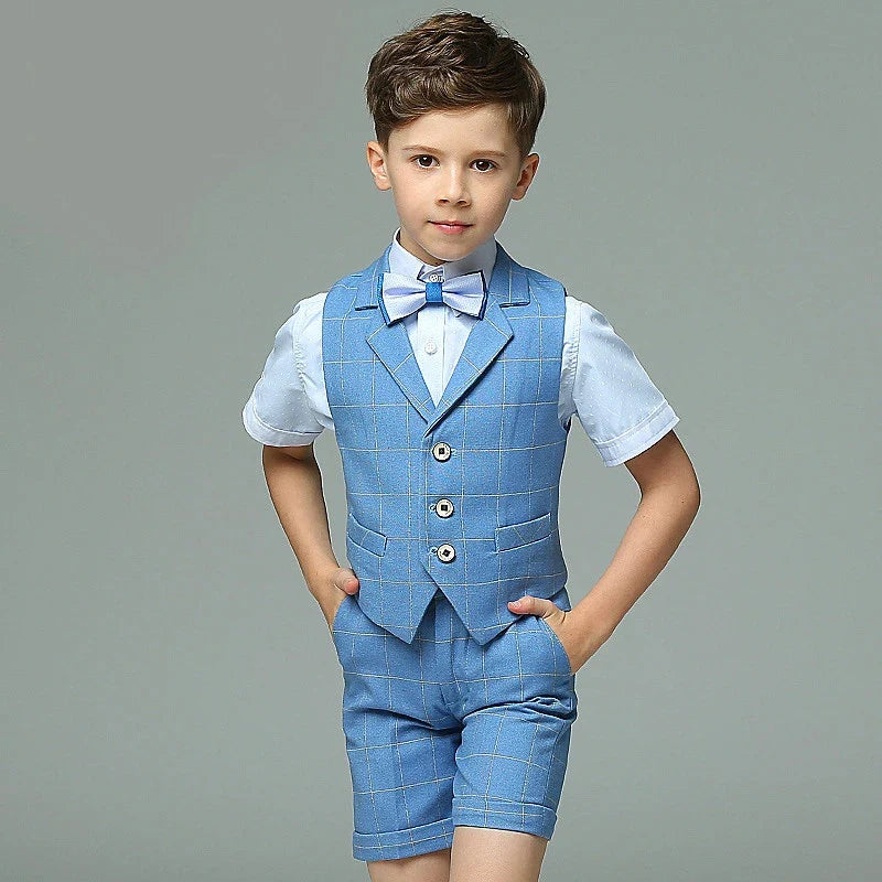 Child Photography Suit Children Teenager Costume Kids Vest Shirt Pants Bowtie 4PCS Formal Suit 2022 Boys Summer Wedding Suit