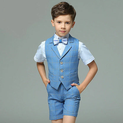 Child Photography Suit Children Teenager Costume Kids Vest Shirt Pants Bowtie 4PCS Formal Suit 2022 Boys Summer Wedding Suit