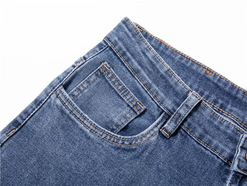 2026 New Autumn Men's Blue Straight-leg Jeans Business Casual Cotton Stretch Denim Pants Male Brand Plus Size 40 42 44