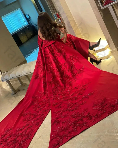 Customized Ankle Length Sheath Evening Party Gowns Women Beaded Applique Long Wrap Prom Dresses Zipper Back Vestidos Des