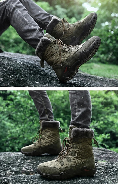 New Winter Men Snow Boots Fur Plush Warm Men Ankle Boots Plus Size Waterproof Men Boots Outdoor Non-Slip Hiking Boots Work Shoes