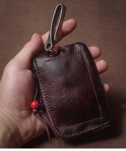 High Quality Genuine Leather Home Car Key Bag Retro Men Handmade Top Cowhide Coin Purse Women Zipper Mini Wallet Card Holde
