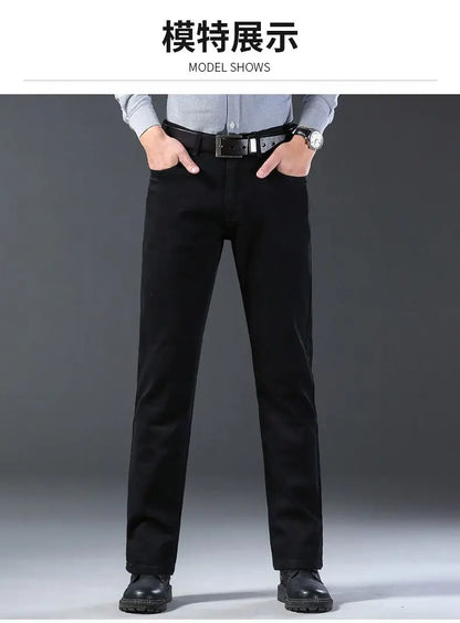 Men's classic high-end fashion versatile jeans, soft and slightly elastic black business denim pants, stylish upper body
