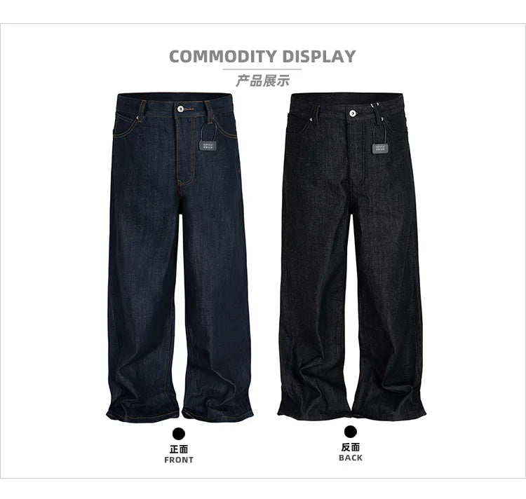 Black Blue Mens Baggy Jeans Straight Solid Color Cleanfit Loose Casual Denim Trousers Unisex Cargo Pants ZJ090