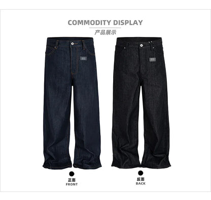 Black Blue Mens Baggy Jeans Straight Solid Color Cleanfit Loose Casual Denim Trousers Unisex Cargo Pants ZJ090