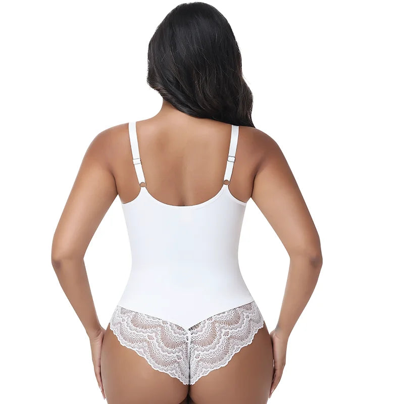 Womens Deep V Neck Bodysuit Sexy Lace Body Shaper Shapewear Slimming Thong Tummy Control Corset Breathable Brief Soft Underwear