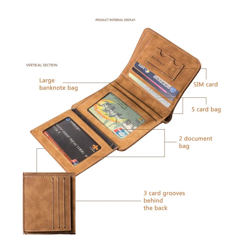 Portefeuille Homme Cuir Porte-billets Mince Rétro Cuir de vachette Porte-cartes/ID Inserts Porte-monnaie Luxe Affaires Portefeuille Pliable