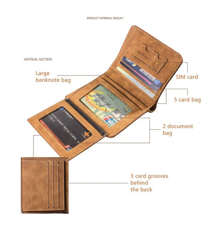 Portefeuille Homme Cuir Porte-billets Mince Rétro Cuir de vachette Porte-cartes/ID Inserts Porte-monnaie Luxe Affaires Portefeuille Pliable