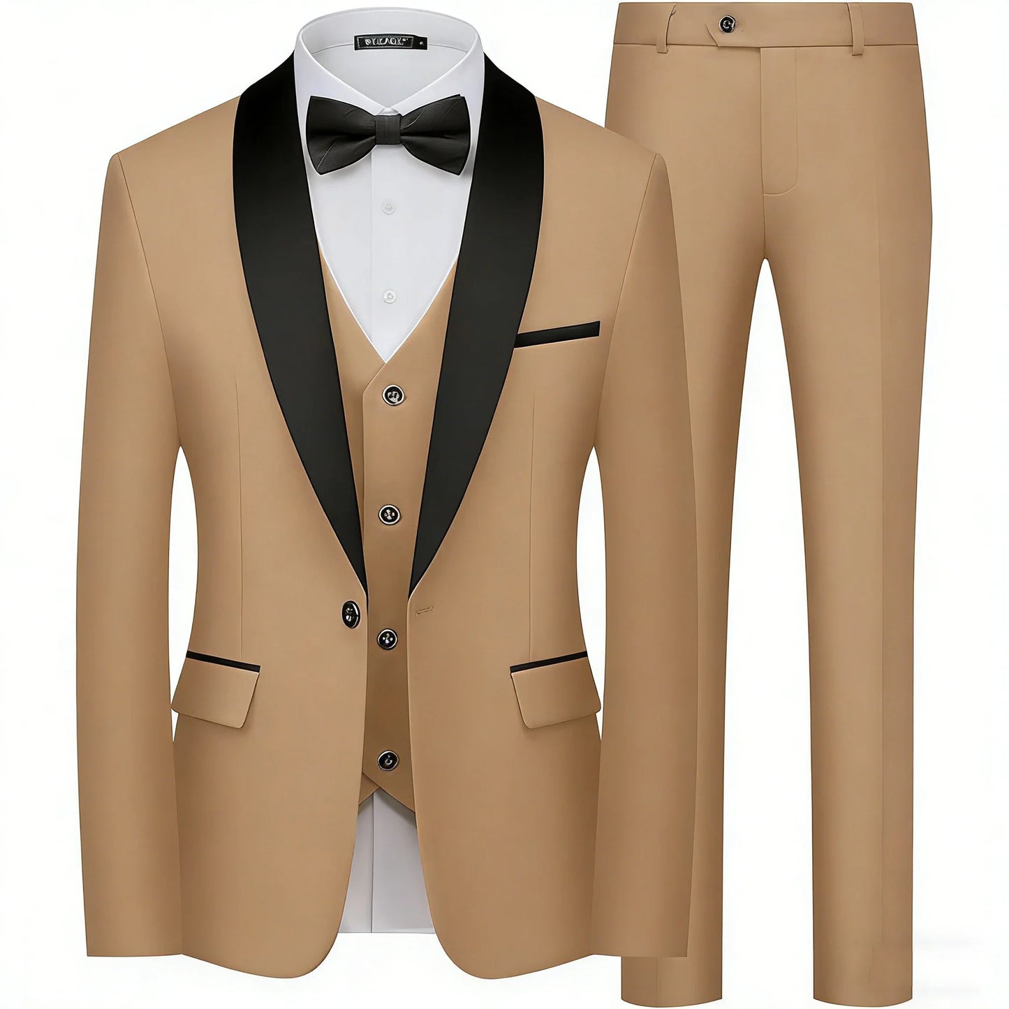 Men's 3 Pieces Shawl Collar Suits Blazer Vest Pants Slim Fit Tuxedo Suit Set One Button Formal  Jacket for Wedding Prom Party