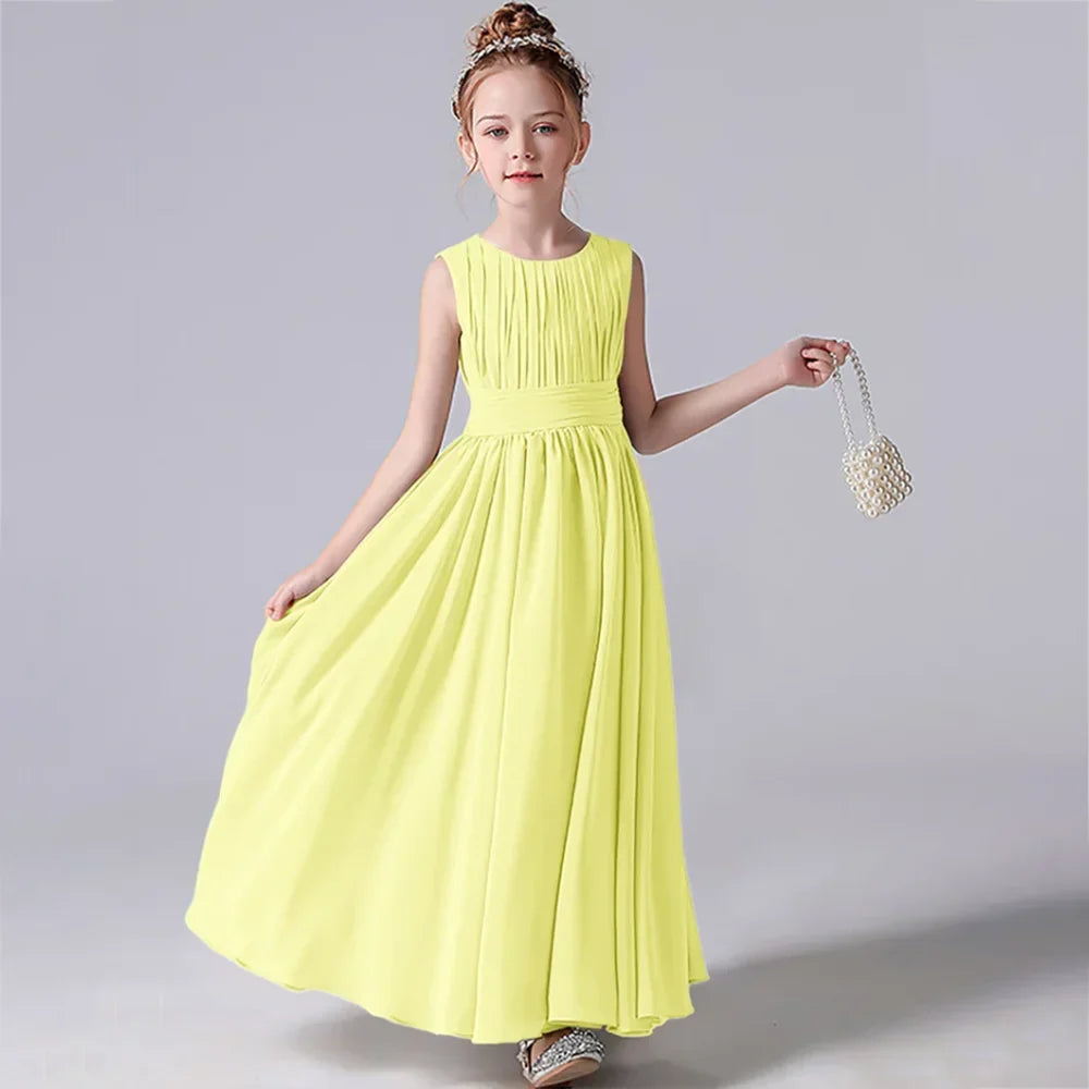 Customized Chiffon Pleated Flower Girl Dresses Sashe Kid Wedding Birthday Party Pageant Gowns Junior Bridesmaid Dress