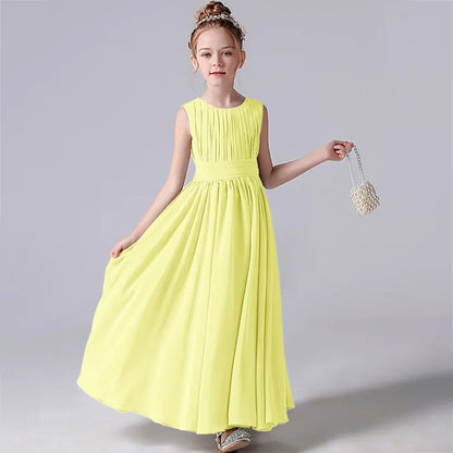Customized Chiffon Pleated Flower Girl Dresses Sashe Kid Wedding Birthday Party Pageant Gowns Junior Bridesmaid Dress
