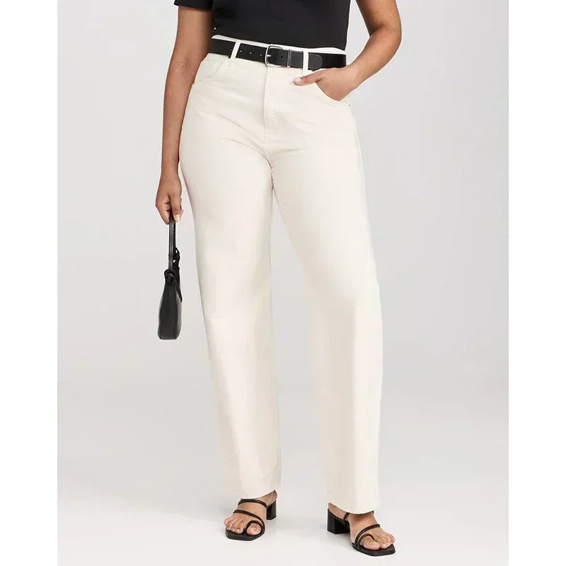 Girls Casual Fashion Straight Leg Jeans Female Slim Thin High Waisted Stretch Denim Pants Women Solid Loose Comfortable Trousers
