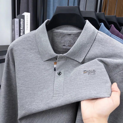 100% Cotton Luxury Quality Men's Polo Shirt Turtle Back Letter Embroid Long Sleeve Autumn Lapel T-Shirt Business Menswear