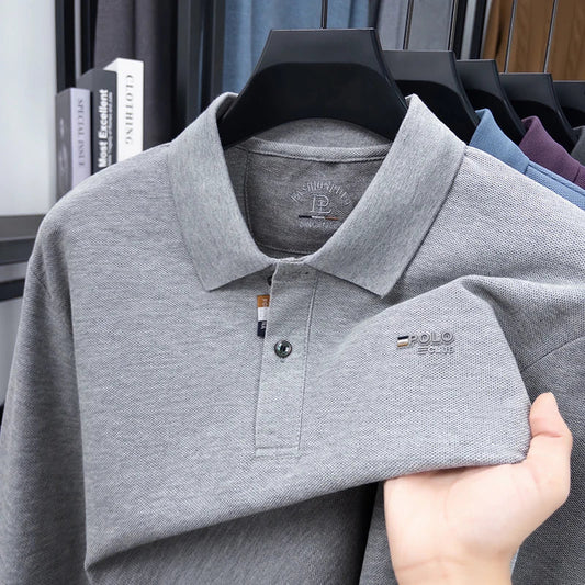 100% Cotton Luxury Quality Men's Polo Shirt Turtle Back Letter Embroid Long Sleeve Autumn Lapel T-Shirt Business Menswear