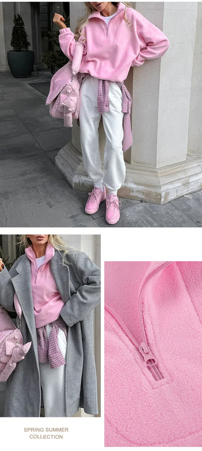 Original Pink Winter Lamb Fleece Hoodie Women Zipper Lapel Pullover флисовая кофта женская кофта женская