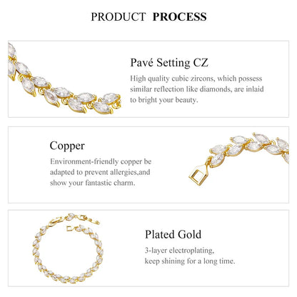 White Gold Plated Sparkling Cubic Zirconia Classic Olive Leaf Bracelet, Gold Bracelets for Women Fashion Jewelry YIB069