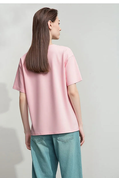Women's T-Shirt 2026 Summer New Cotton O-Neck Drop Shoulder Tee Casual Printed Loose Short Sleeve Top For Women 12642030