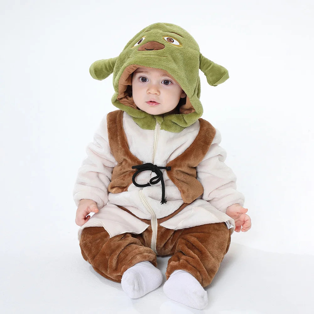 Kawaii Costume for Child Kid Baby 0-3 Years Cute Green Monster Jumpsuit Winter Warm Onesie  Anime Cosplay Kigurumis Outfit 2024