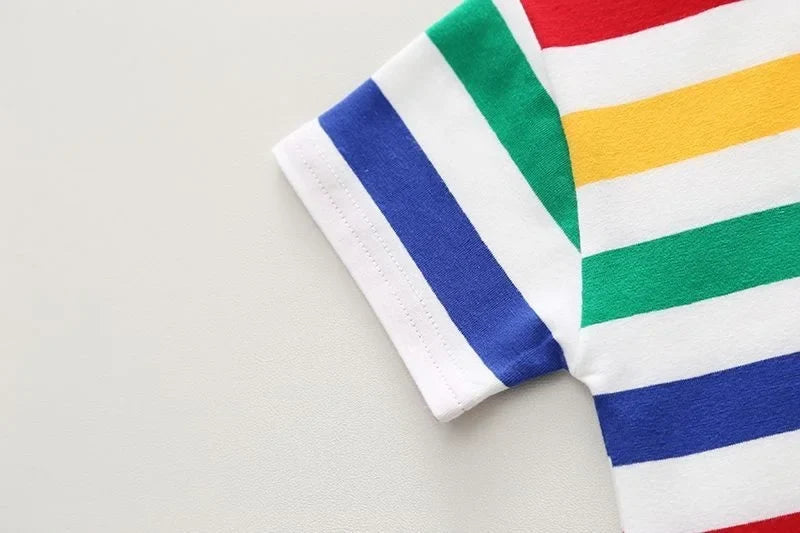 New Summer Baby Boys Fashion Striped T-Shirt Overalls 2Pcs/Set Toddler Girl Clothes Suit Children Casual Costume Kids Tracksuits