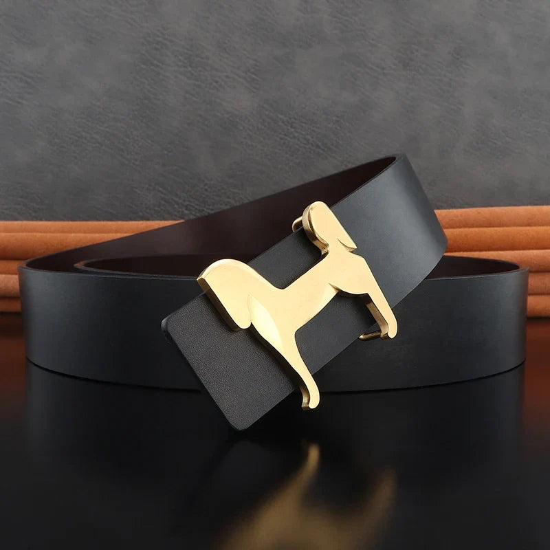 High grade Stainless steel horse slide buckle men belts 3.8cm wide genuine leather Waistband cowboy casual ceinture homme