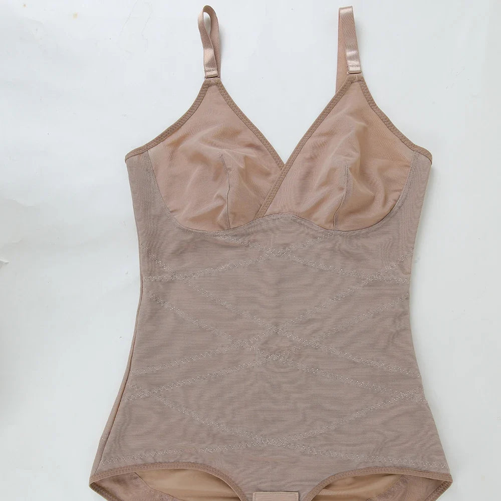Cross Waist Tummy Control Body Shaping Bodysuit for Women Full Body Control V-Neck Mesh Breathable Briefs Underwear Butt Lifter