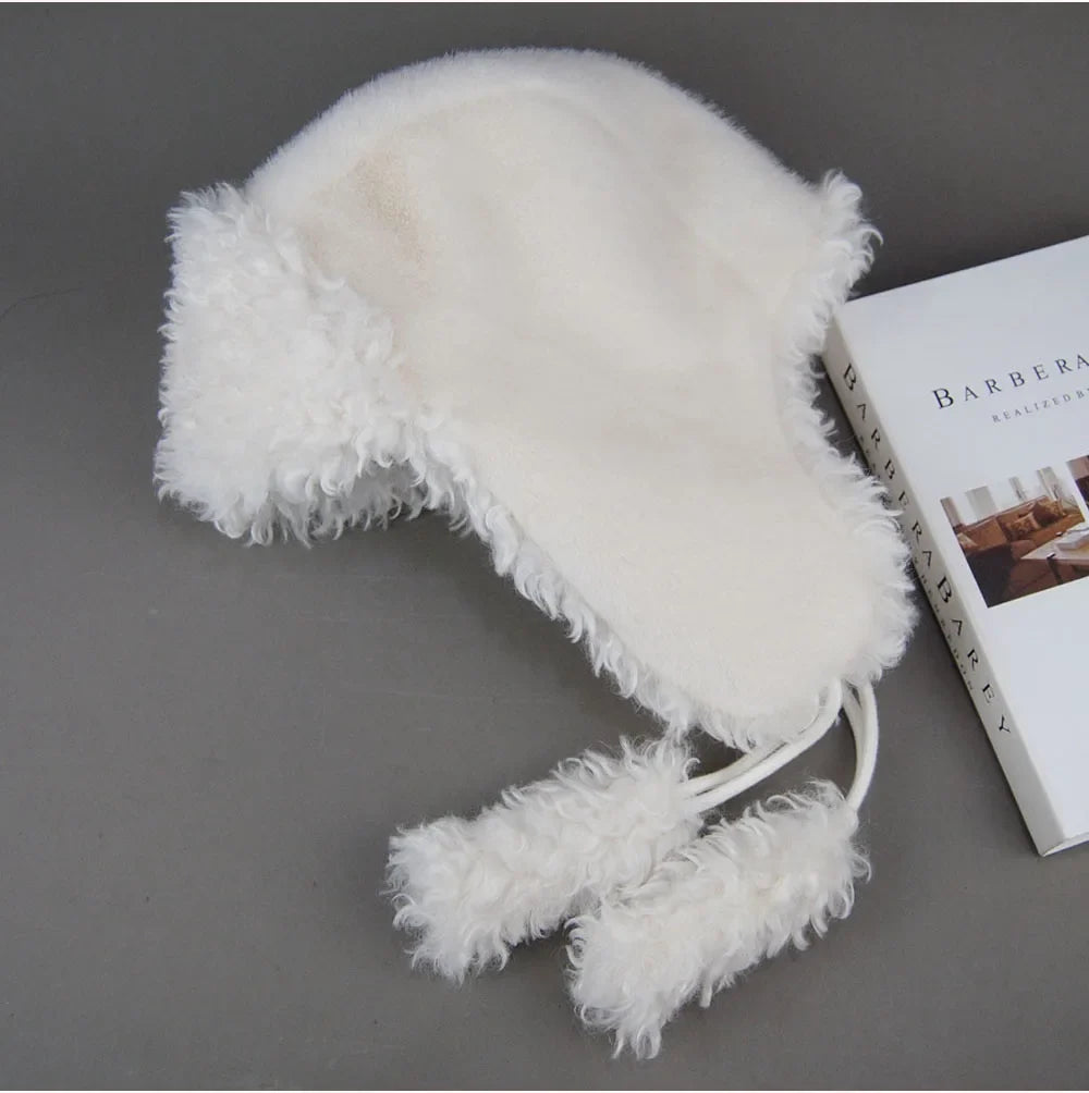 Real Fur Wool Hat Unisex New Winter Warm Bomber Russian Ushanka Hats With Ear Flaps Cow Leather Thick Snow Earflaps Baseball Cap