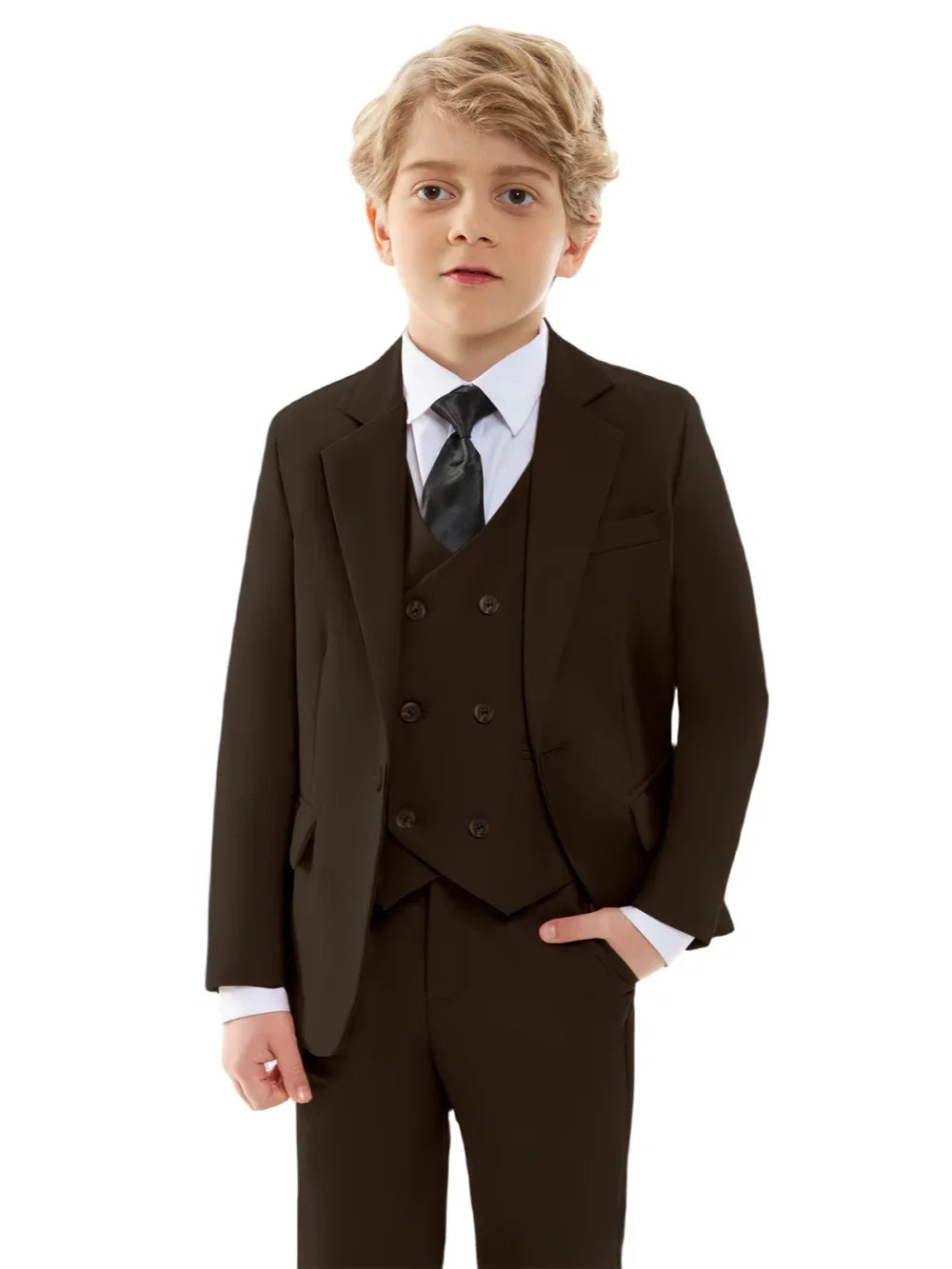 Green Smart Kids Suit Set Jacket Vest Pants 3 Pieces School Activities Wear Spring Notched Lapel Boys Suits Performance Tuxedo