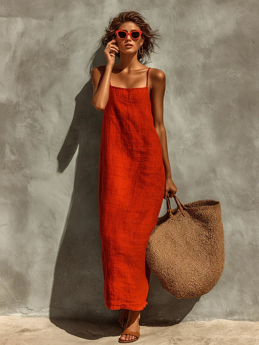 2026 Summer New Women Solid Color Spaghetti Strap Dress Loose Casual Comfortable Sundress