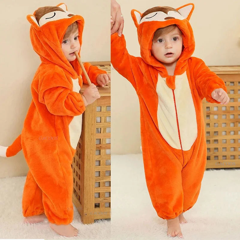 Cute Monkey Tiger Dinosaur Cosplay Costumes Boys Girls Toddler Animal Jumpsuit Baby Rompers Infant Clothes Pyjamas Kids Kigurumi
