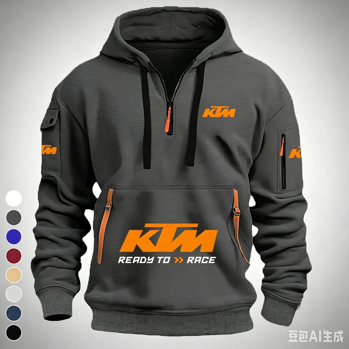Racing Hoodie Men Half Zip Hoodie Multi Pocket Motorcycle Sweatshirt Casual Streetwear Biker Pullover For Moto Fans