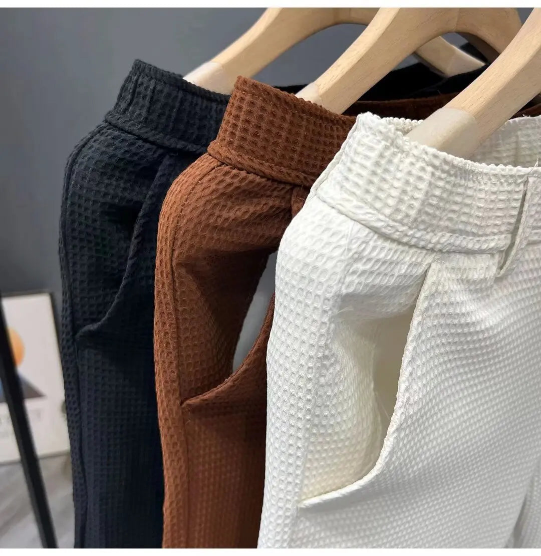 2026 High-grade Men's Solid Suit Pants Spring Summer Korean Style Pocket Straight Nine Split Pants Male Business Casual Trousers