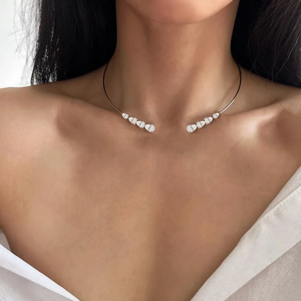 24cttw WaterDrop Moissanite Diamond Open Choker Necklace  925 Sterling Silver Pear Cur Diamond Cuff Collar Necklace for Women