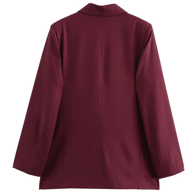 2025 Women's Red Blazers Office Wear Woman Elegant Burgundy Fitted Outerwears Chic Suit Jacket High Quality Women's Blazer