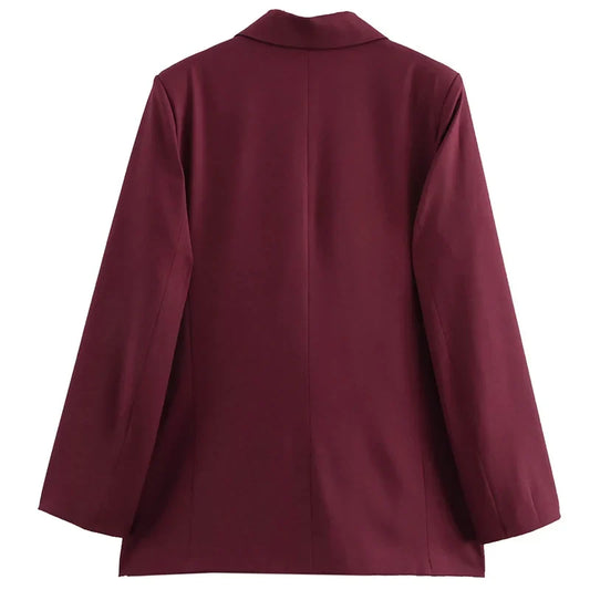 2025 Women's Red Blazers Office Wear Woman Elegant Burgundy Fitted Outerwears Chic Suit Jacket High Quality Women's Blazer