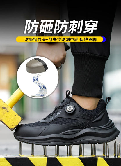 Large Size 48 Men's Summer Safety Shoes Rotating Button Work Sneakers Steel Toe Shoes Puncture-Proof Protection Shoes Security