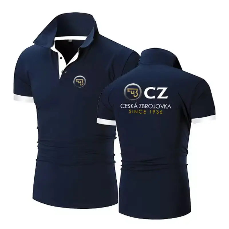 CZ Ceska Zbrojovka 2025 Men's New Summer Hot Sale Fashion Cotton Breathable Polos Shirt Casual Solid Color Slim Fit Top Clothing