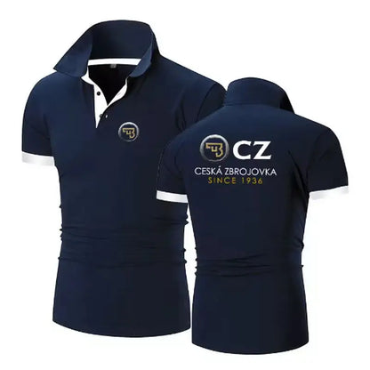 CZ Ceska Zbrojovka 2025 Men's New Summer Hot Sale Fashion Cotton Breathable Polos Shirt Casual Solid Color Slim Fit Top Clothing