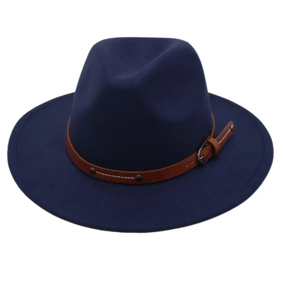 With Belt Buckle Felt Fedora Hats Fashion Vintage Wide Brim Panama Cap Soft Elegant Cowboy Cap Men Women
