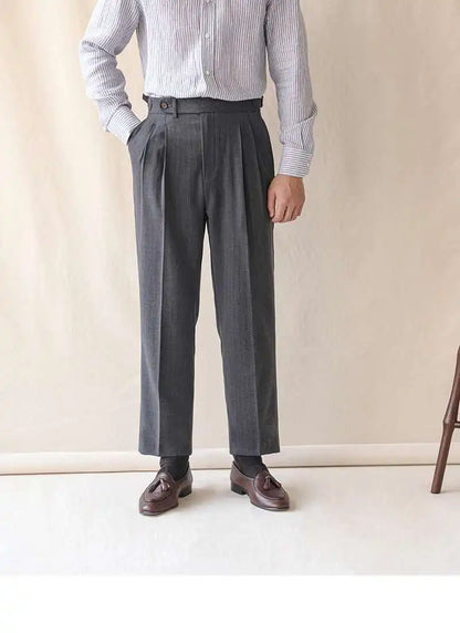 Business High Waist Straight Suit Pants Men British Slim Fit Pants Men Social Trousers Casual Pant Formal Wear Pantalones Hombre