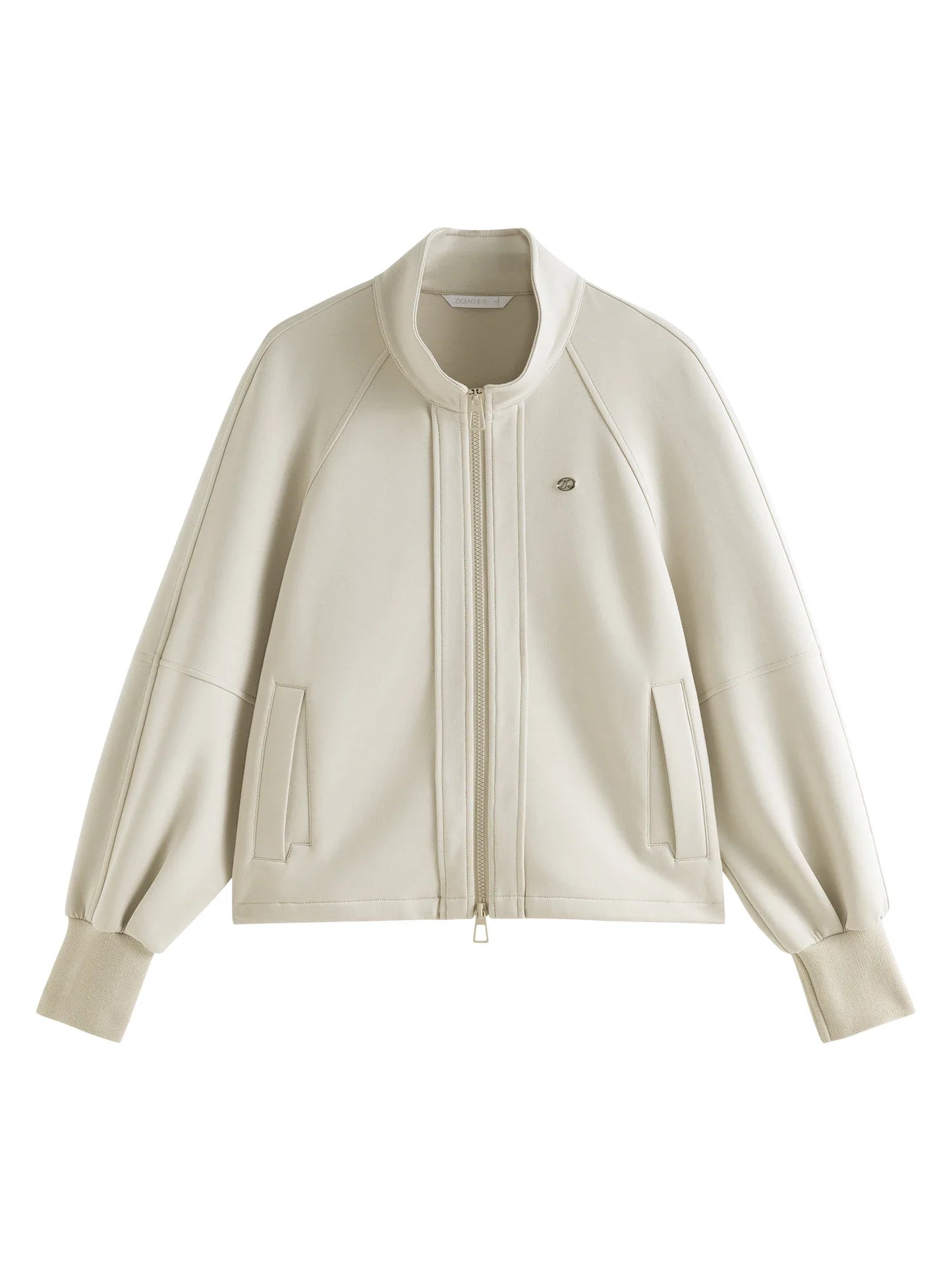 Stand Collar Women Casual Coats Oatmeal Zip-up Cropped Sweatshirt Jacket 2024 Autumn Cotton Short Sweatshirts 24ZQ94212