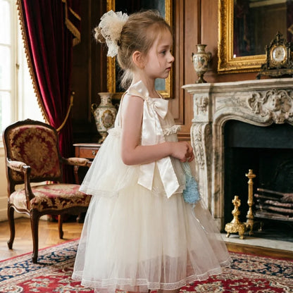 Girls Princess Dress Summer Kids French Sweet Sleeveless Bowknot Tulle Tutu Fluffy Birthday Party Pageant Dresses