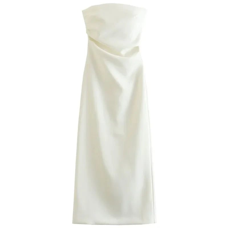 2025 Womens Strapless Dresses Summer Off White Black White Dress Midi Ruffled Off Shoulder Backless Dress Prom Vestidos 066