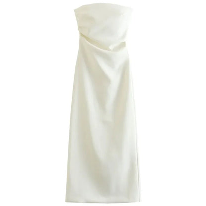 2025 Womens Strapless Dresses Summer Off White Black White Dress Midi Ruffled Off Shoulder Backless Dress Prom Vestidos 066
