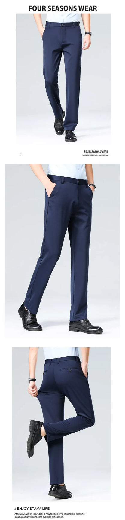 Men's Four-Way Stretch Business Casual Pants Spring/Autumn Formal Dress Trousers Elastic Comfortable Casual Pants