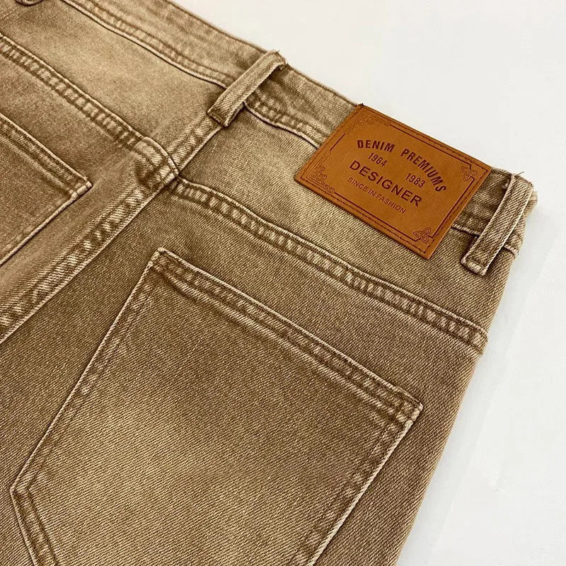 Elegant Slim Fit Men's Jeans Casual Khaki Straight Leg Elastic Fashionable City Style Summer Denim Pants Youth Wear