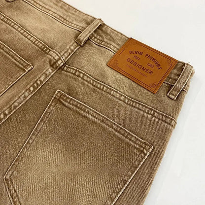 Elegant Slim Fit Men's Jeans Casual Khaki Straight Leg Elastic Fashionable City Style Summer Denim Pants Youth Wear