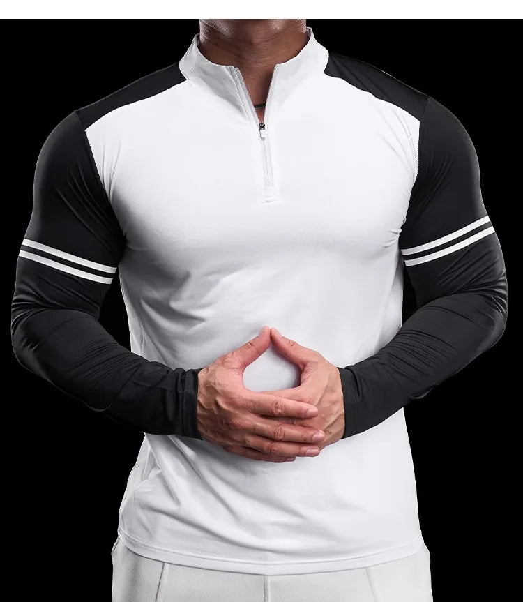 Men's Running Gym Fitness Tops Slim Fit Color-blocked Long-sleeved T-shirt Training Cycling Breathable Quid Quick-drying Clothes