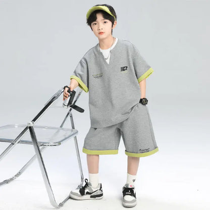 Sporty Korean Children's Clothes 2025 Boys Sets Tracksuit for Boy Top Shirts Tops Home Clothing 10 14 Years Kids Summer Set Suit
